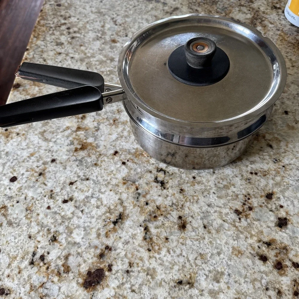 Vtg Revere Ware Sauce Pan & Double Boiler Stainless Steel Copper Core Chef Cook